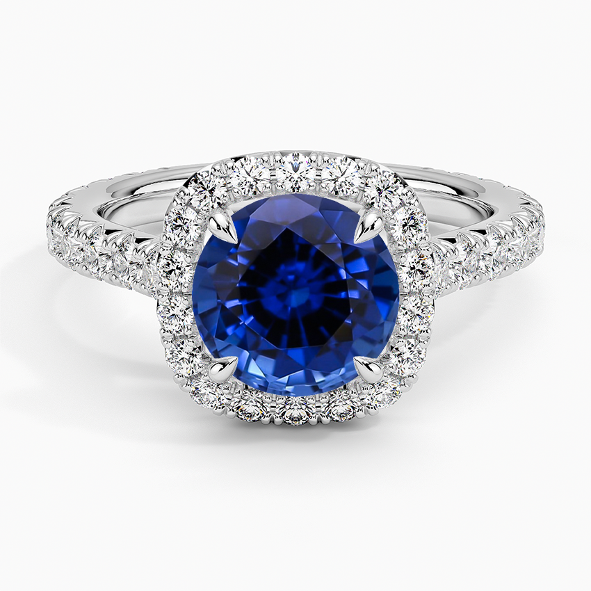 Lab Grown Sapphire Estelle Halo Diamond Ring (3/4 ct. tw.) in 18K White Gold