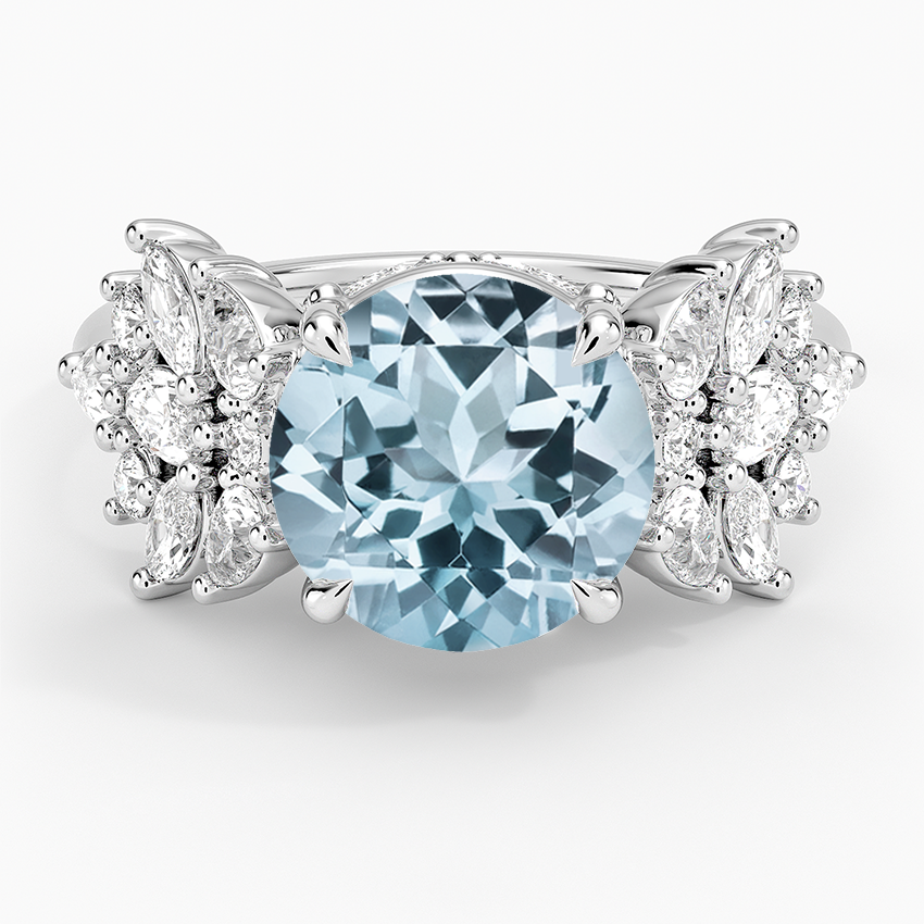 Aquamarine Grand Nadia Diamond Ring in 14K White Gold