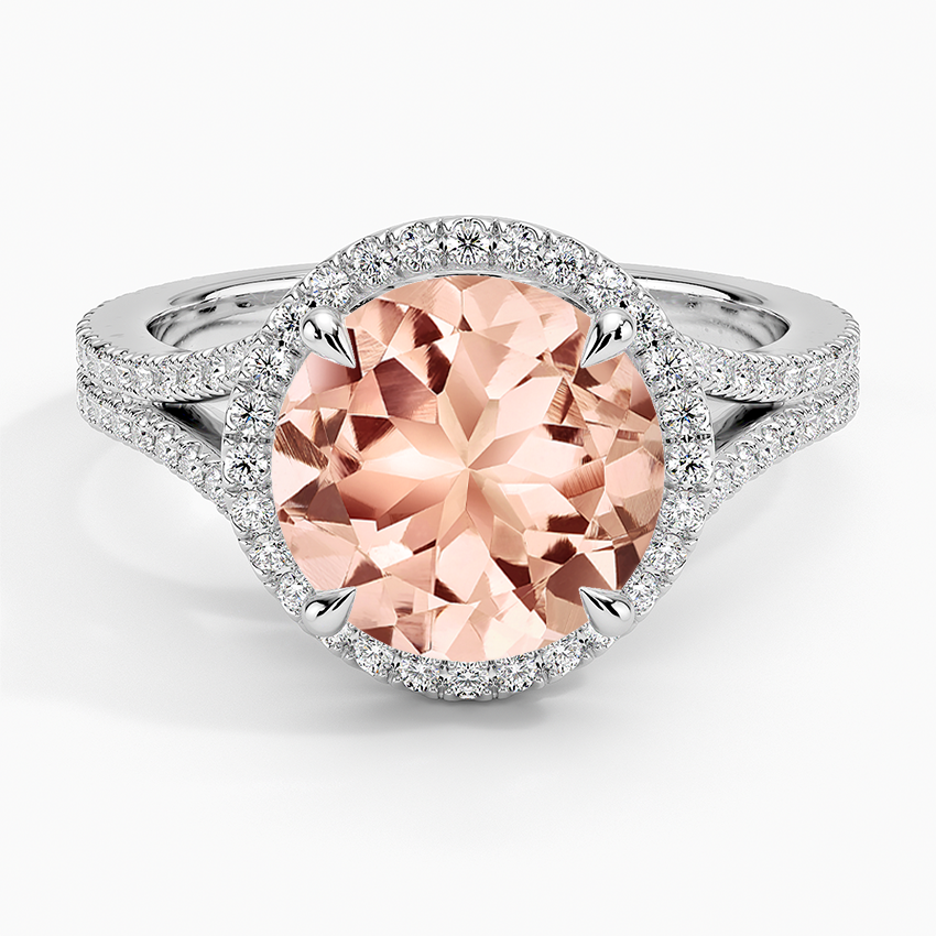 Morganite Fortuna Halo Diamond Ring (1/2 ct. tw.) in 14K White Gold