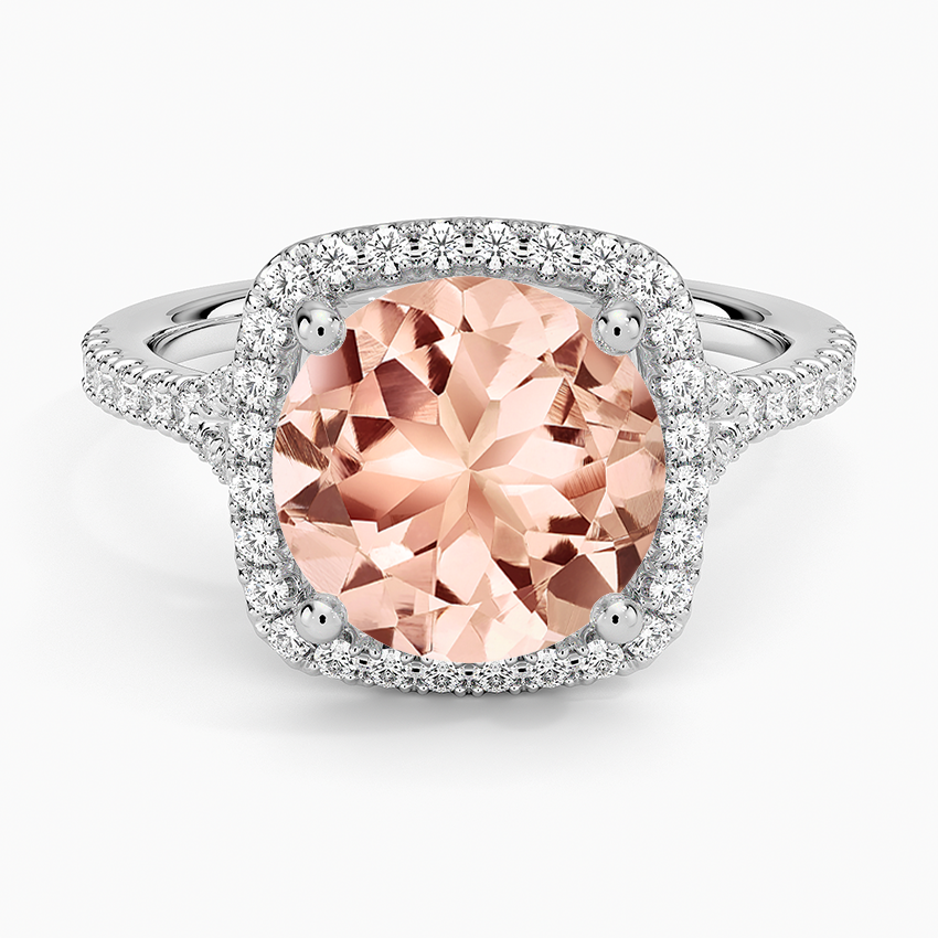 Morganite Joy Half Coverage Diamond Ring in 14K White Gold