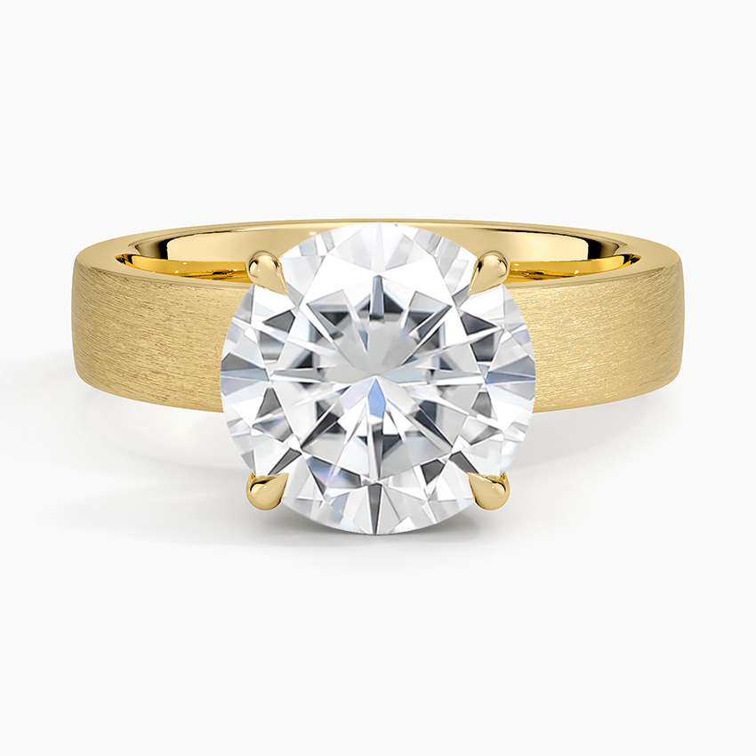 Moissanite Peyton 4mm Satin Finish Solitaire Ring in 14K Yellow Gold