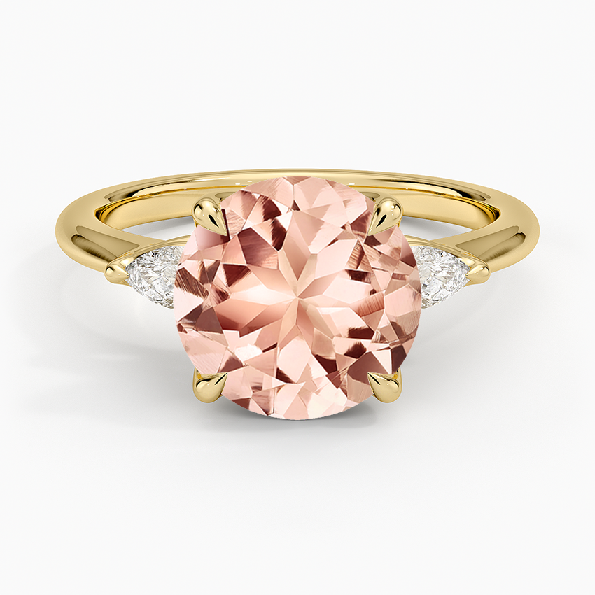 Morganite Petite Fleur Three Stone Diamond Ring in 14K Yellow Gold