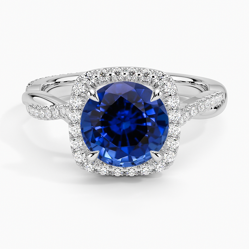 Lab Grown Sapphire Petite Twisted Vine Halo Diamond Ring (1/4 ct. tw.) in 18K White Gold