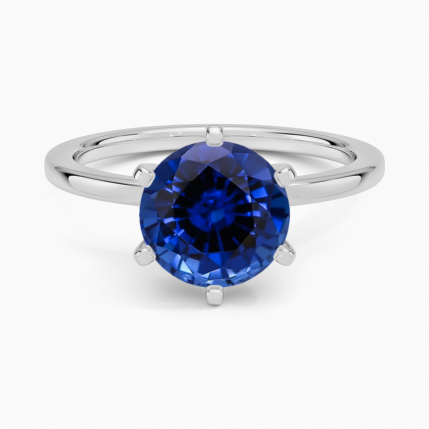 Lab Grown Sapphire Six-Prong Petite Comfort Fit 1.5mm Solitaire Ring in 18K White Gold