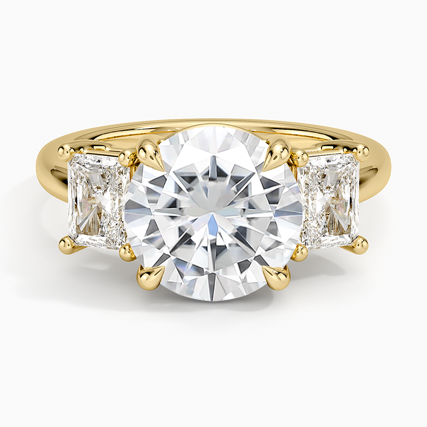 Moissanite Luxe Helena Radiant-Cut Three Stone Diamond Ring in 14K Yellow Gold