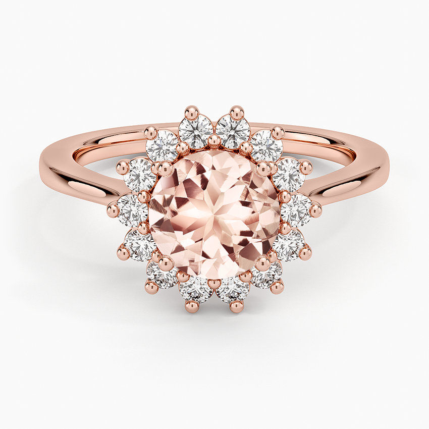 Morganite Sunburst Halo Diamond Ring (1/4 ct. tw.) in 14K Rose Gold