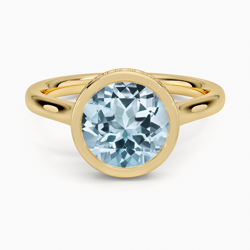 Aquamarine Luna Hidden Halo Diamond Ring in 18K Yellow Gold