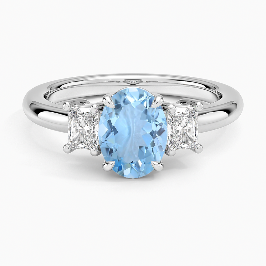 Aquamarine Helena Radiant-Cut Three Stone Diamond Ring (3/8 Ct. Tw.) in 18K White Gold