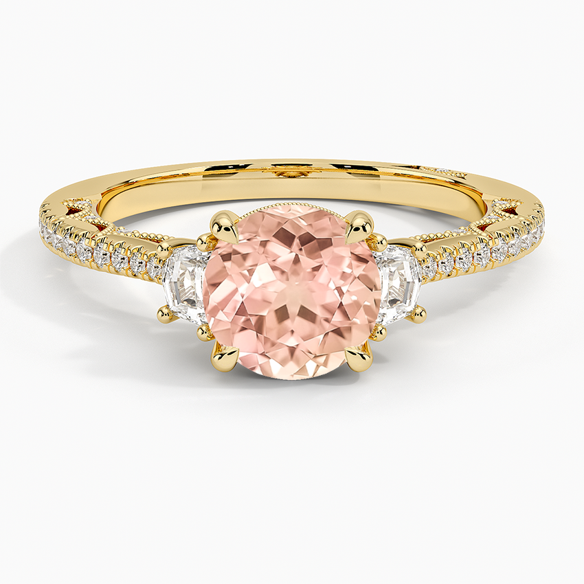 Lab Grown Sapphire Tacori Lunetta Crescent Pavé Three Stone Diamond Ring in 18K Yellow Gold