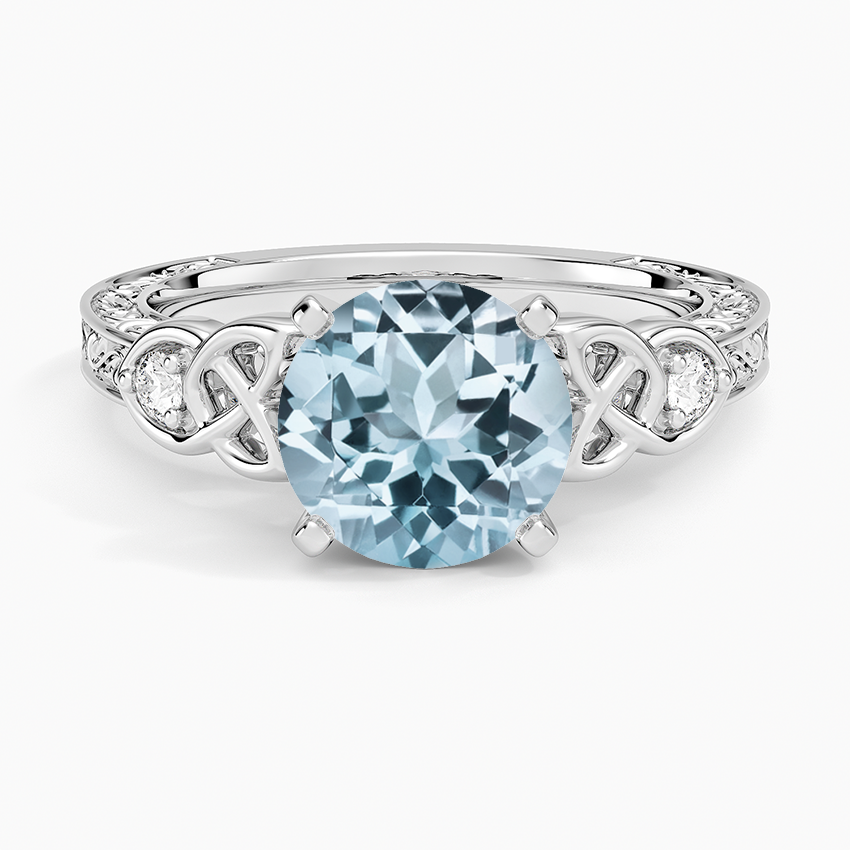 Aquamarine Aberdeen Celtic Diamond Ring in 14K White Gold