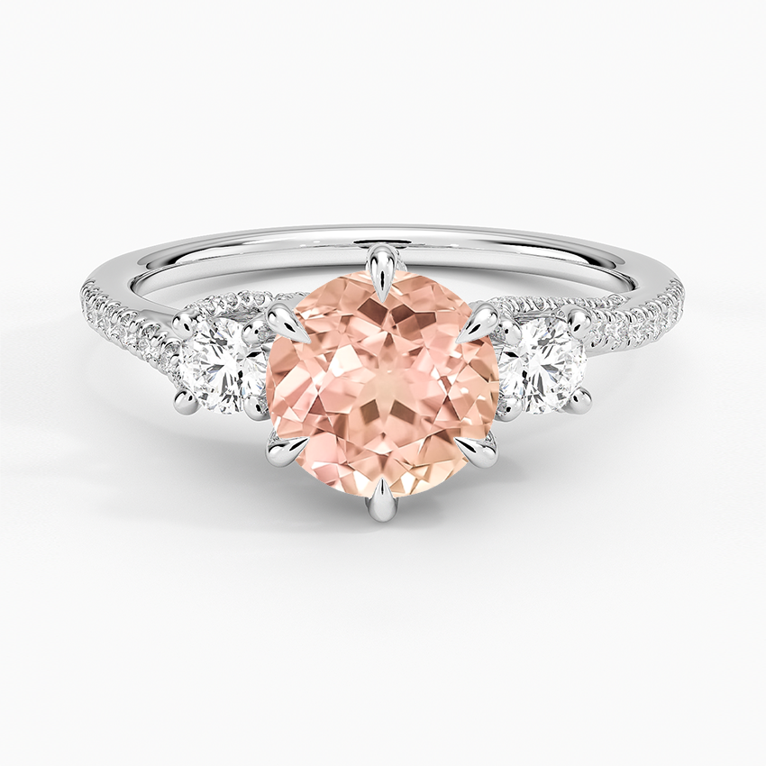 Lab Grown Sapphire Luxe Delilah Three Stone Pave Diamond Ring in 18K White Gold