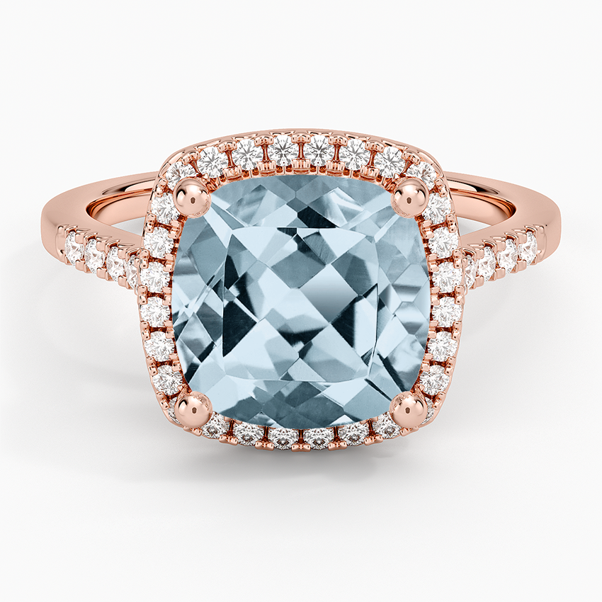 Aquamarine Odessa Halo Diamond Ring (1/5 ct. tw.)
