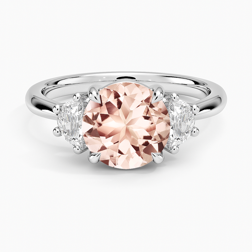 Morganite Half Moon Three Stone Diamond Ring (1/4 ct. tw.) in 14K White Gold