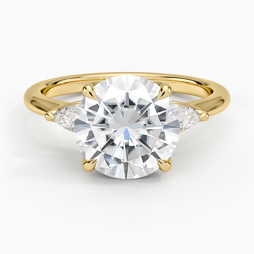 Moissanite Petite Fleur Three Stone Diamond Ring in 14K Yellow Gold