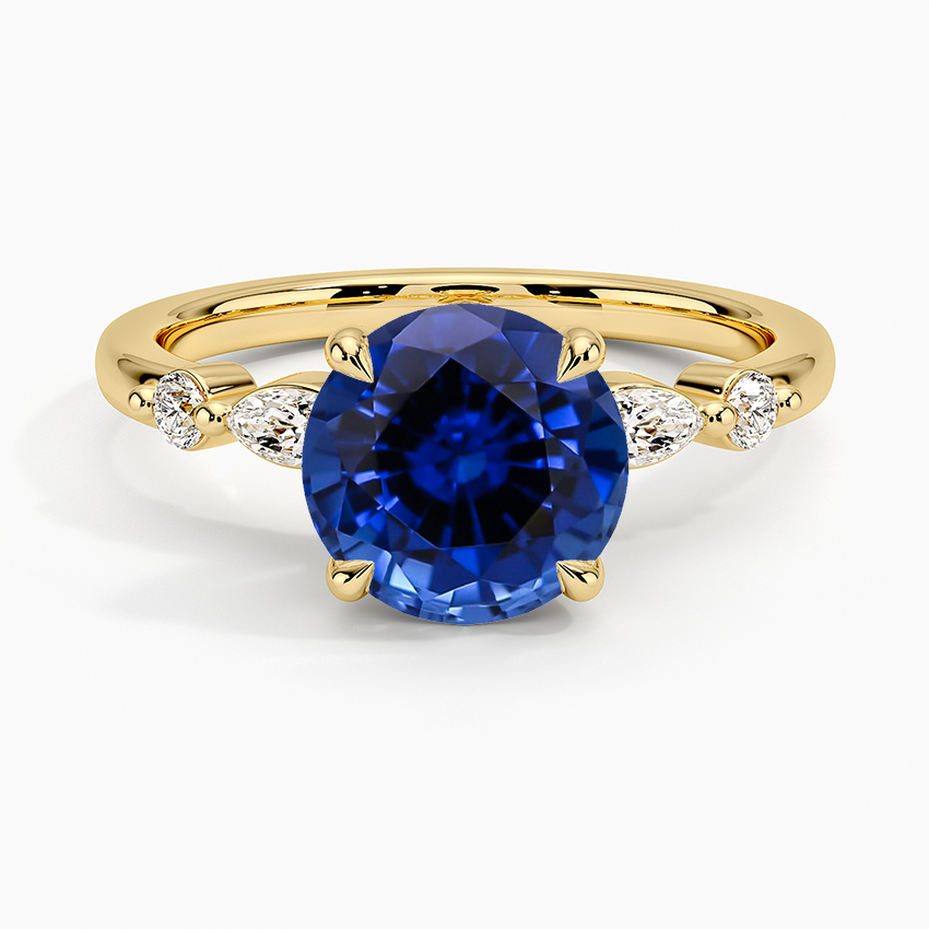 Lab Grown Sapphire Versailles One-Quarter Coverage Diamond Ring in 18K Yellow Gold