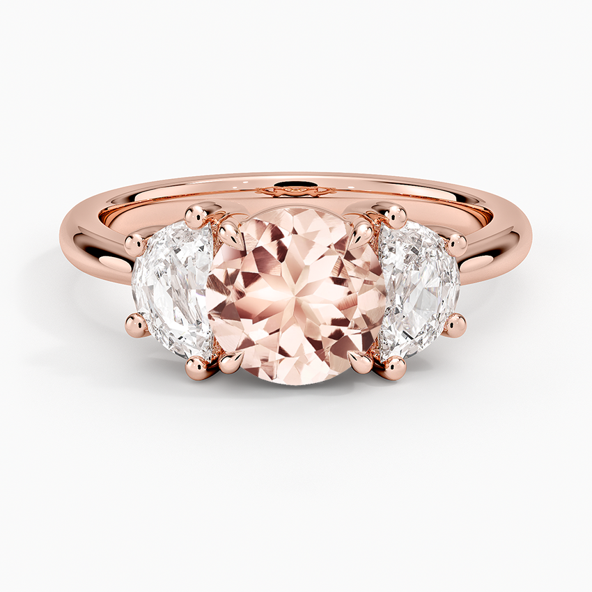 Morganite Half Moon Three Stone Diamond Ring (1/2 ct. tw.) in 14K Rose Gold