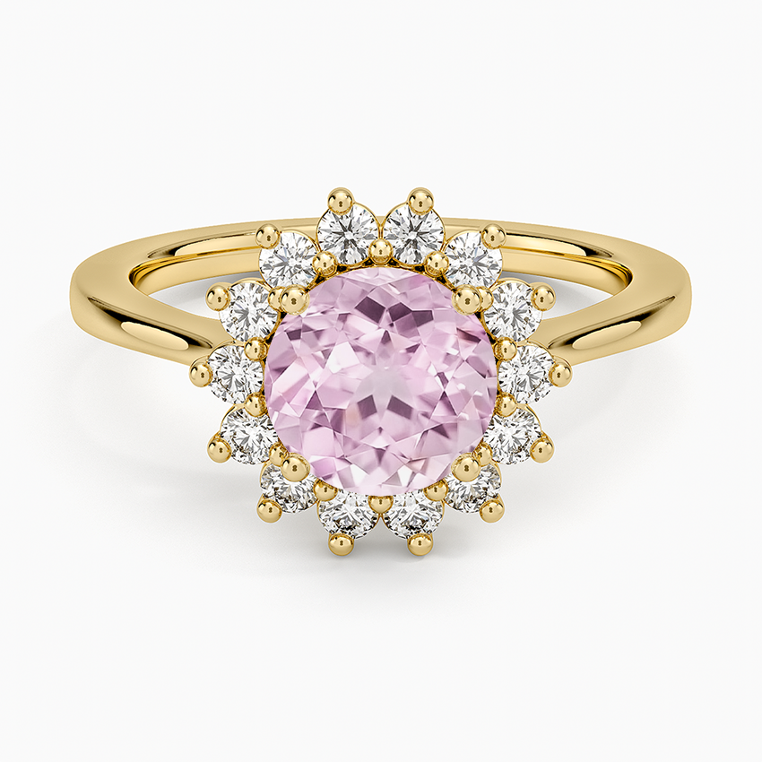 Lab Grown Sapphire Sunburst Halo Diamond Ring (1/4 ct. tw.) in 14K Yellow Gold