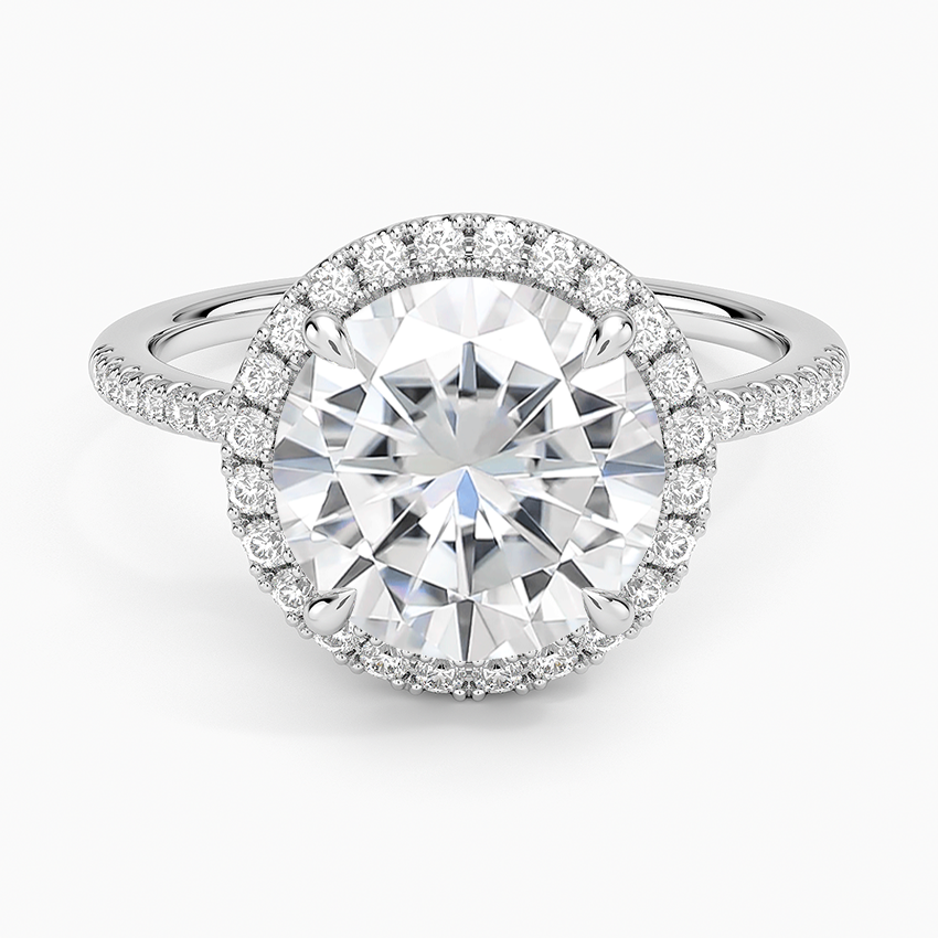 Moissanite Cambria Halo Diamond Ring in 14K White Gold