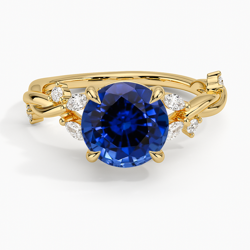 Lab Grown Sapphire Azalea Twist Diamond Ring in 18K Yellow Gold