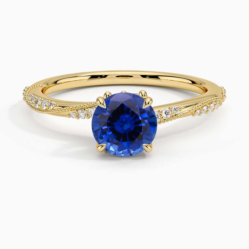 Sapphire Camellia Hidden Accent 1.5mm Diamond Ring in 18K Yellow Gold