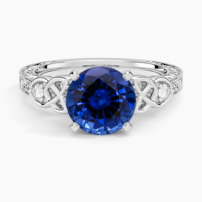 Lab Grown Sapphire Aberdeen Celtic Diamond Ring in 14K White Gold