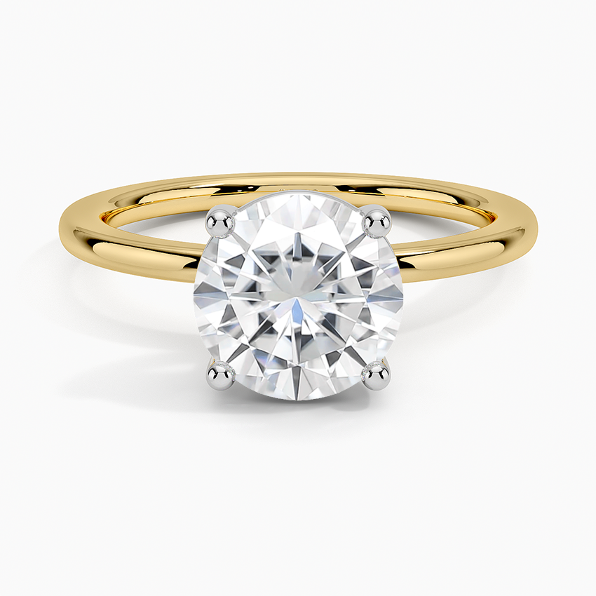 Moissanite Mixed Metal Perfect Fit Solitaire Ring in 18K Yellow Gold