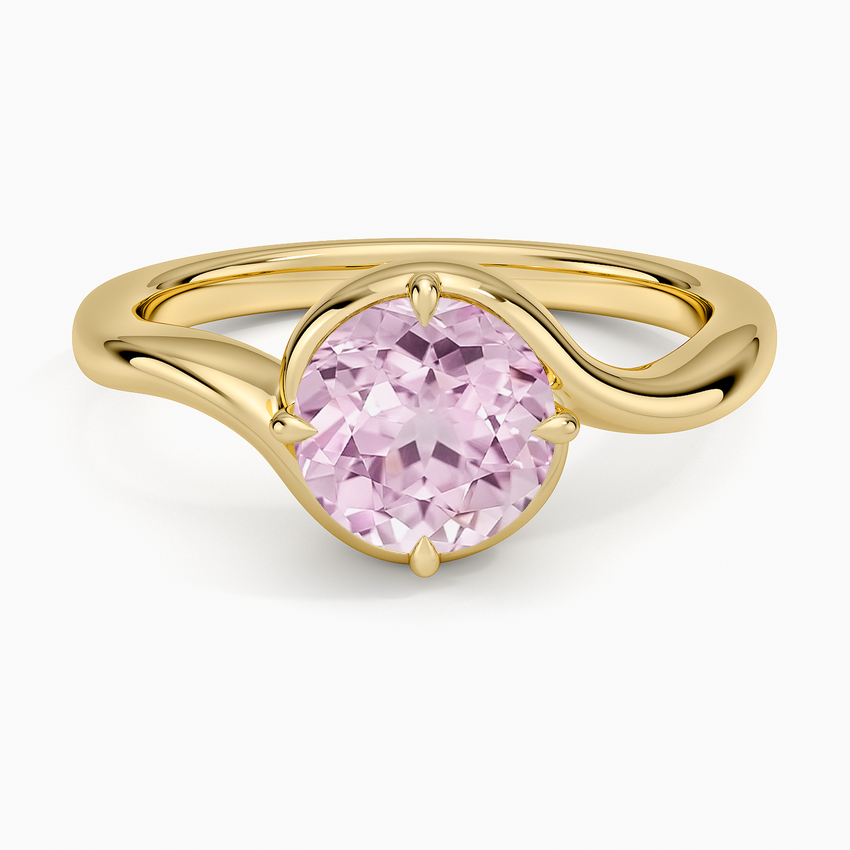 Lab Grown Sapphire Bezel Bypass Solitaire Diamond Ring in 18K Yellow Gold