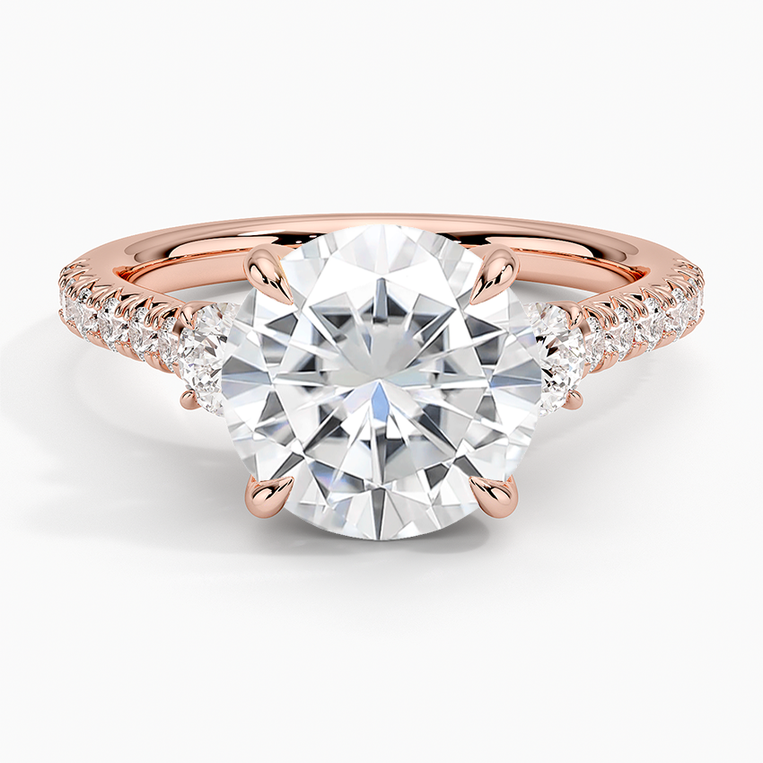 Moissanite Amelie Three Stone Diamond Ring in 14K Rose Gold