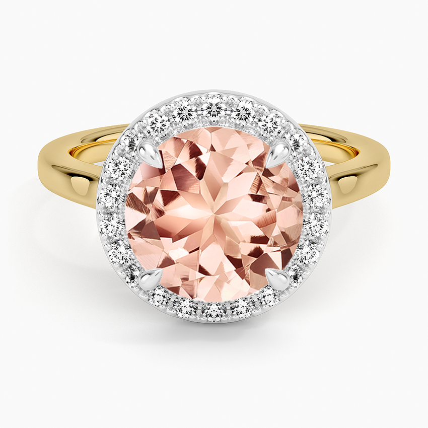 Morganite Platinum Mixed Metal Julia Halo Diamond Ring (1/5 ct. tw.) in 18K Yellow Gold