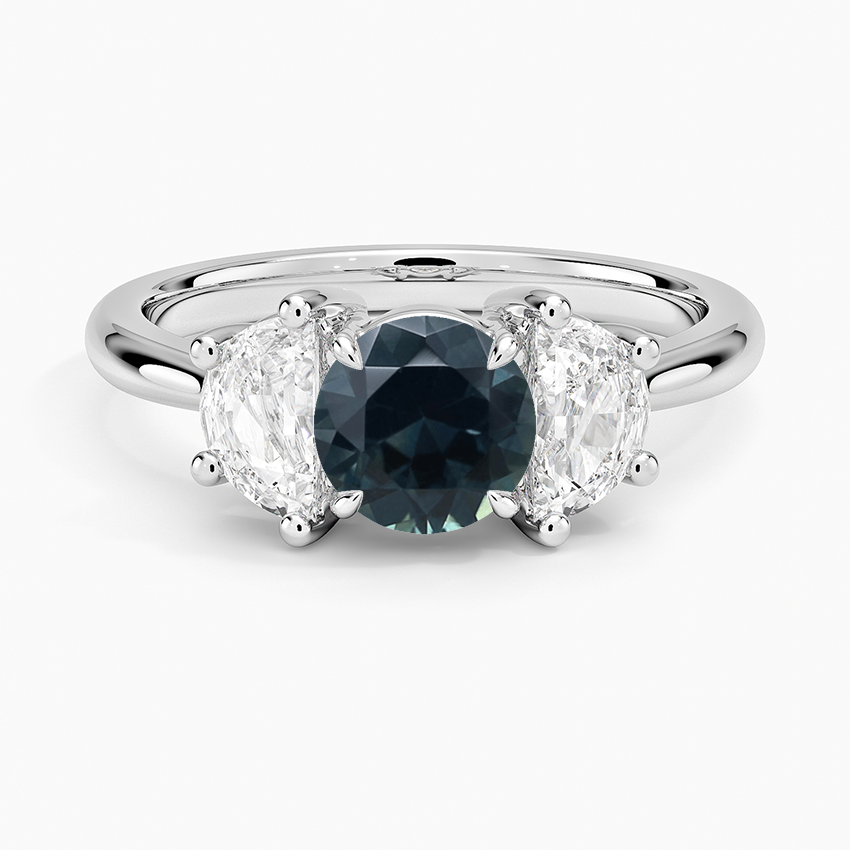 Sapphire Half Moon Three Stone Diamond Ring (1/2 ct. tw.) in 18K White Gold