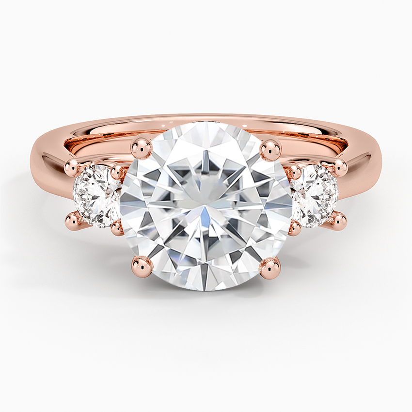 Moissanite Petite Three Stone Trellis Diamond Ring (1/3 ct. tw.) in 14K Rose Gold