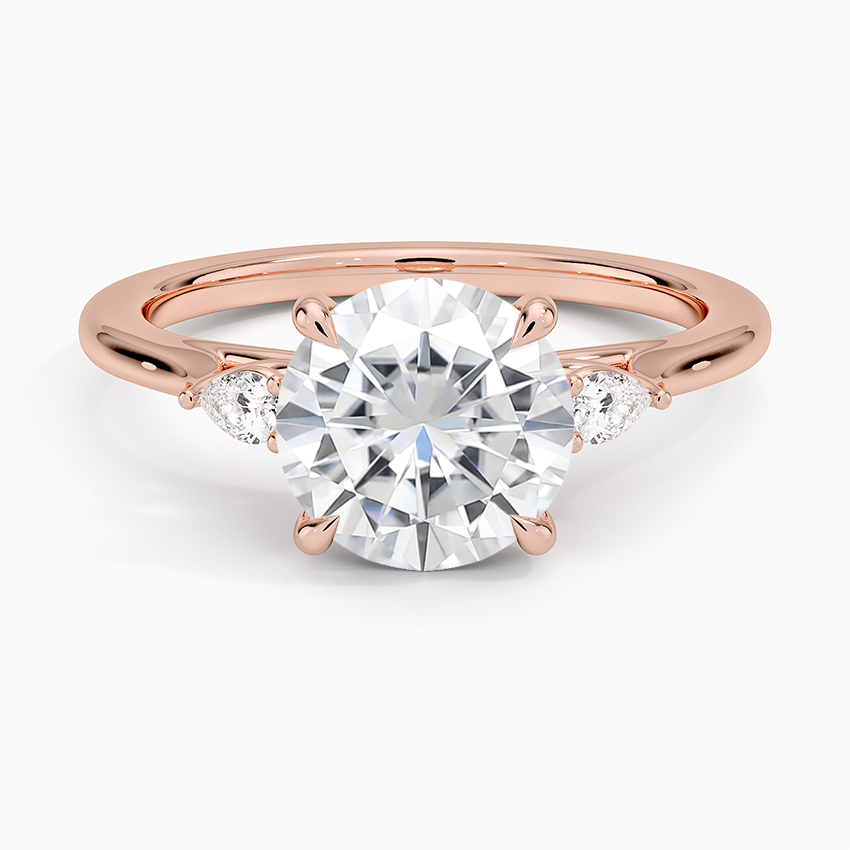 Moissanite Perfect Fit Aria Three Stone Diamond Ring in 14K Rose Gold