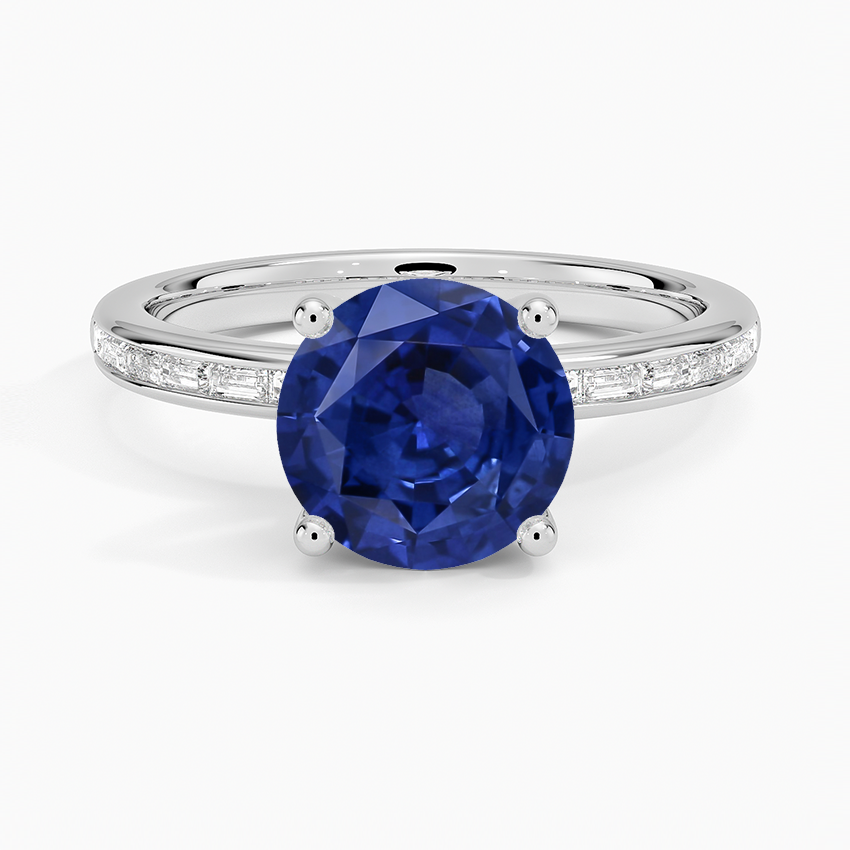 Sapphire Tabitha Channel Set Baguette Diamond Ring in 14K White Gold