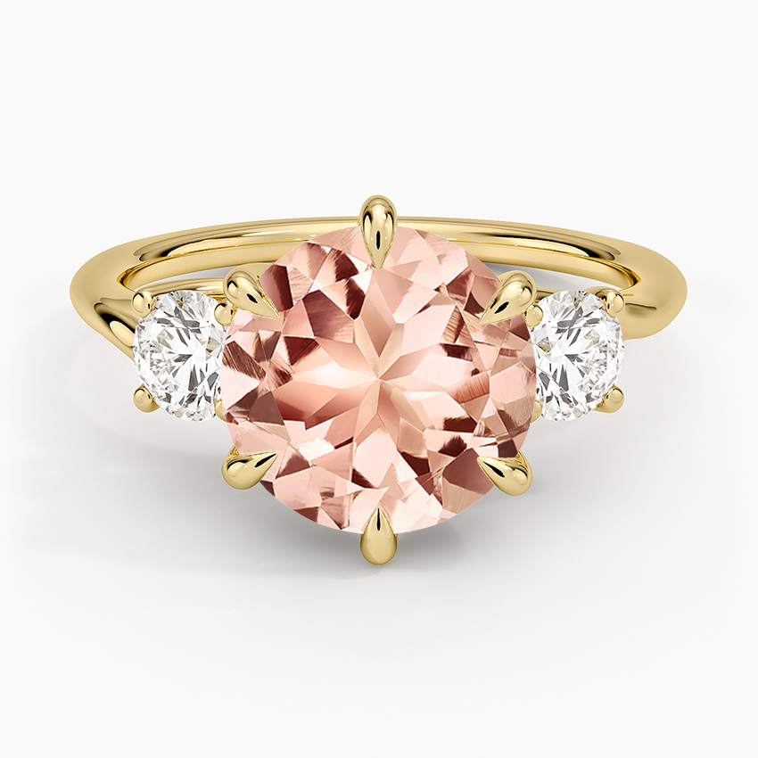 Morganite Luxe Delilah Three Stone Diamond Ring in 14K Yellow Gold