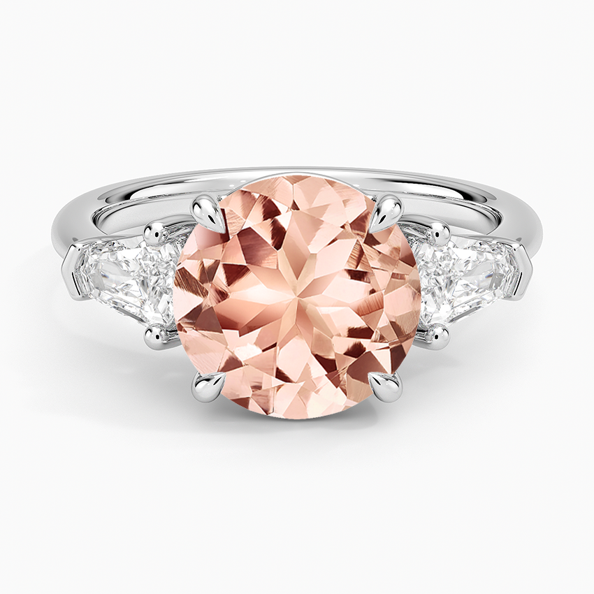 Morganite Shield Cut Three Stone Diamond Ring (1/2 ct. tw.) in 14K White Gold