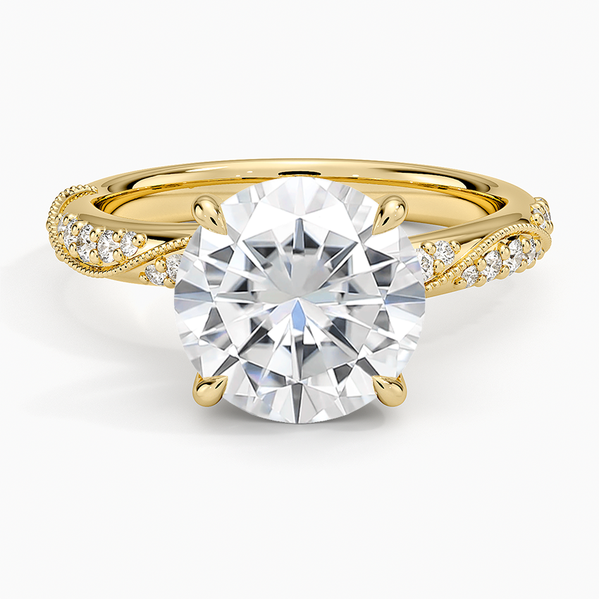 Moissanite Camellia Hidden Accent 2.5mm Diamond Ring in 14K Yellow Gold