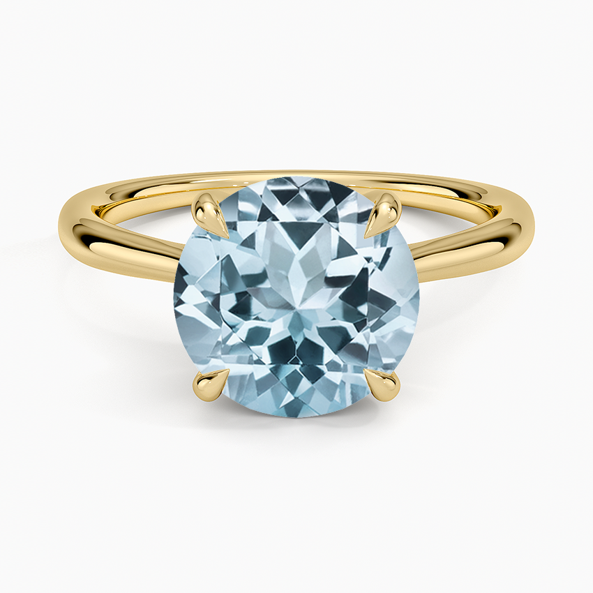 Aquamarine Freesia Cathedral Solitaire Ring in 14K Yellow Gold