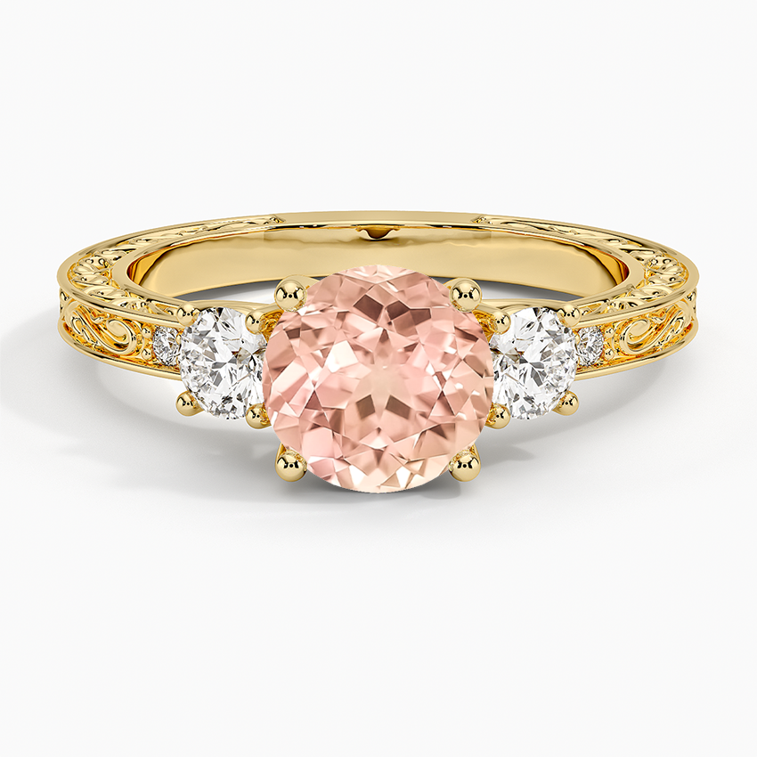 Lab Grown Sapphire Antique Scroll Engraved Three Stone Diamond Ring (1/3 ct. tw.) in 14K Yellow Gold