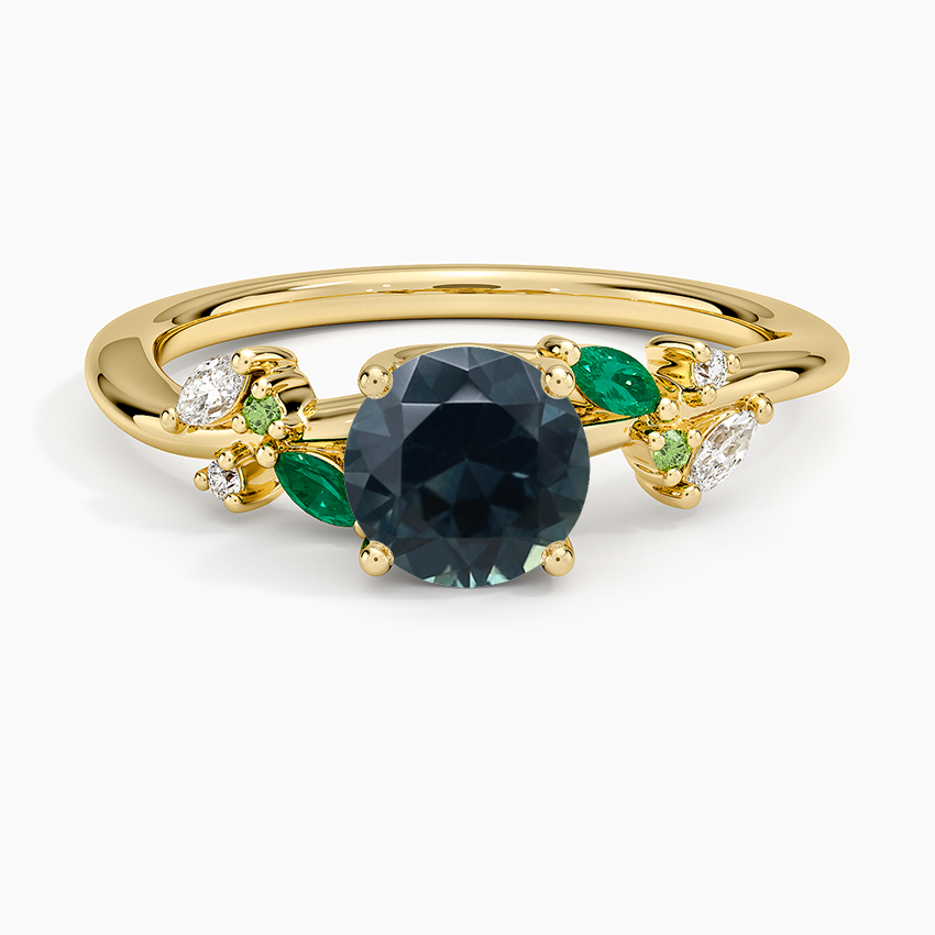Sapphire Arden Diamond Ring with Lab Emerald Accents in 18K Yellow Gold