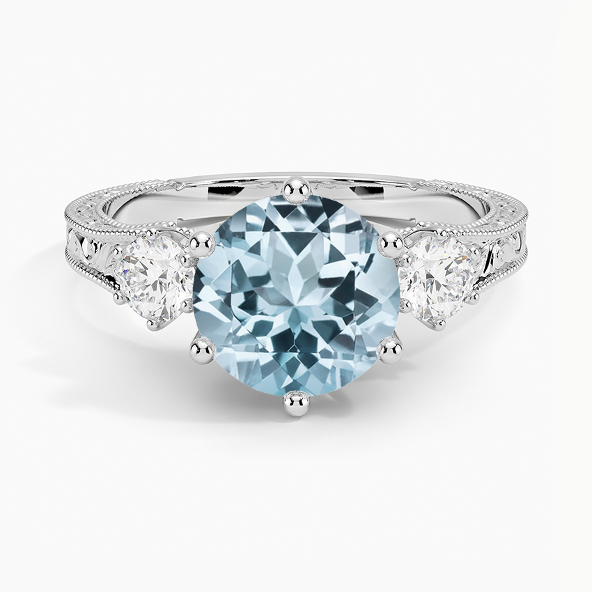 3 stone aquamarine on sale diamond ring