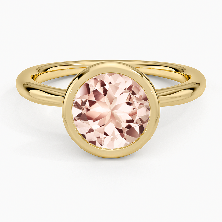 Morganite Freesia Bezel Solitaire Ring in 18K Yellow Gold