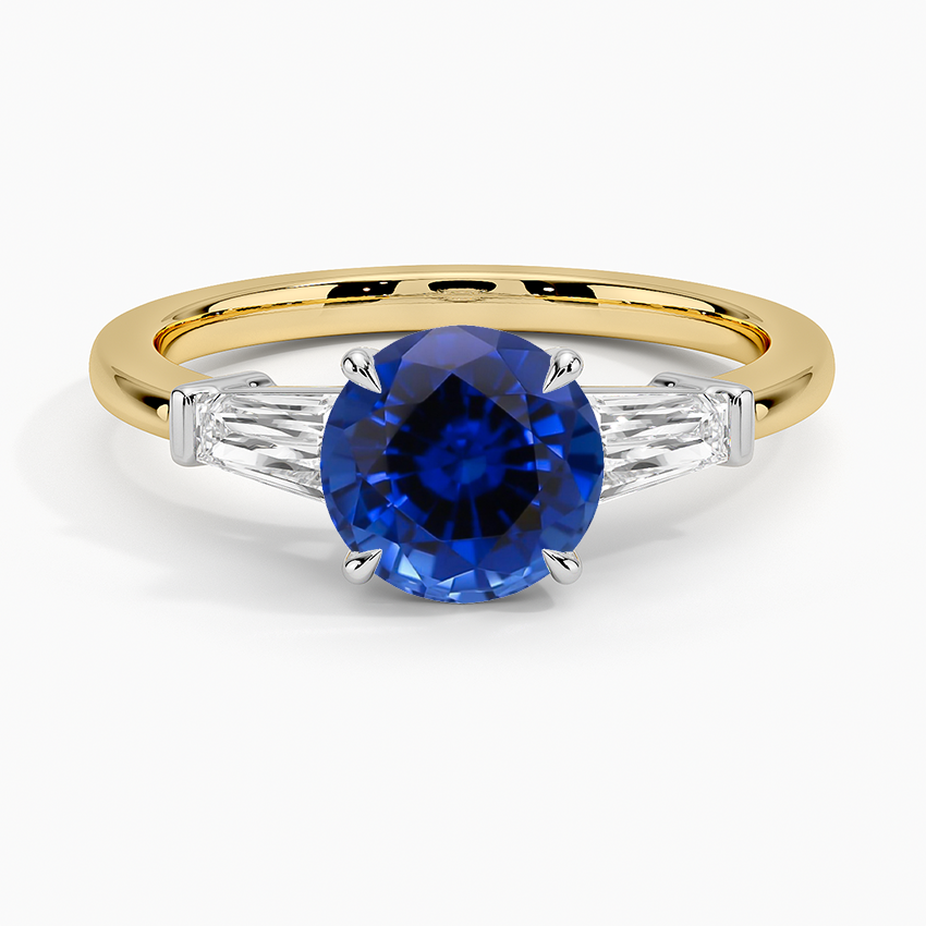 Sapphire Mixed Metal Symphony Three Stone Diamond Ring in 18K Yellow Gold