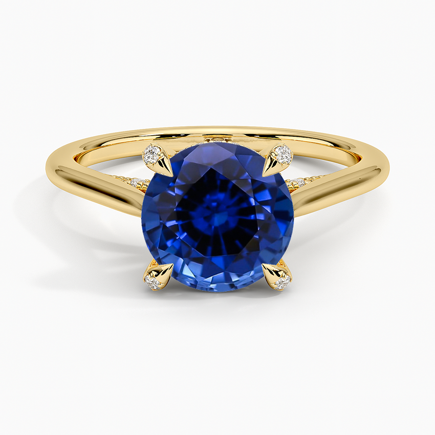 Lab Grown Sapphire Adorned Dawn Diamond Ring in 18K Yellow Gold