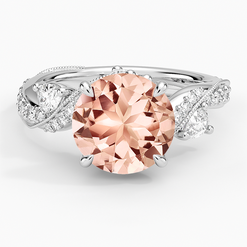Morganite Grand Camellia Diamond Ring in 14K White Gold