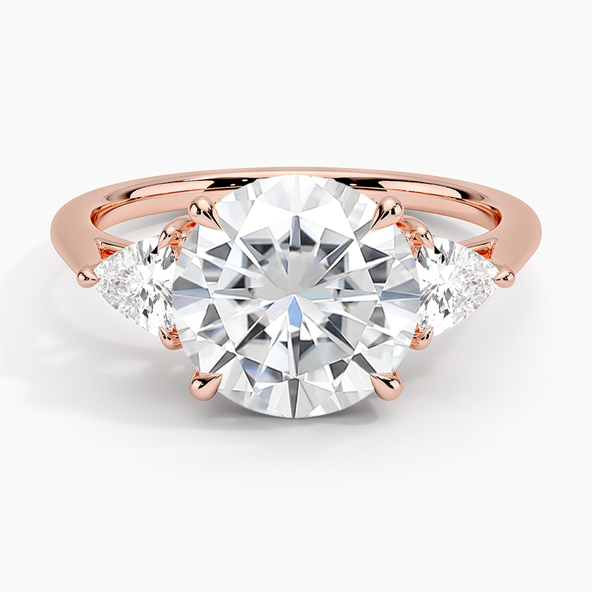 Moissanite Luxe Trillion Cut Three Stone Diamond Ring in 14K Rose Gold