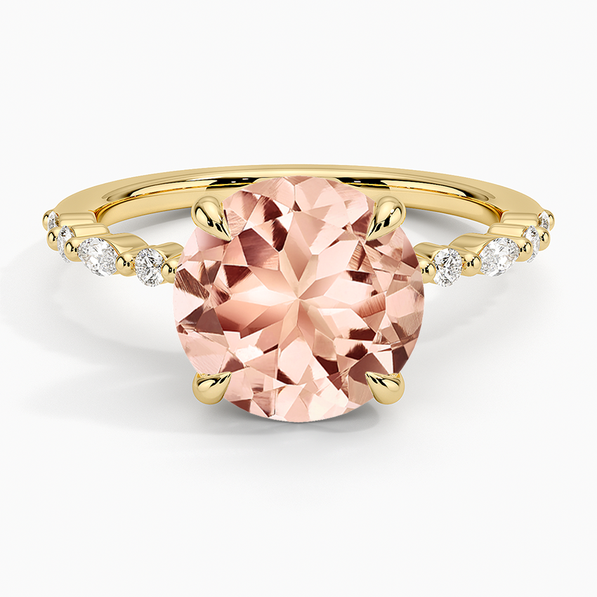 Morganite Delicate Versailles Diamond Ring in 14K Yellow Gold
