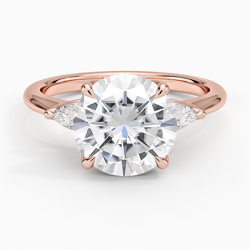 Moissanite Petite Fleur Three Stone Diamond Ring in 14K Rose Gold