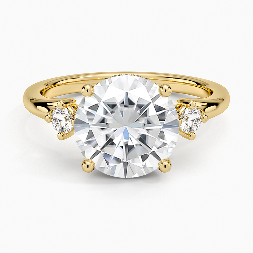 Moissanite Floating Three Stone Diamond Ring in 14K Yellow Gold