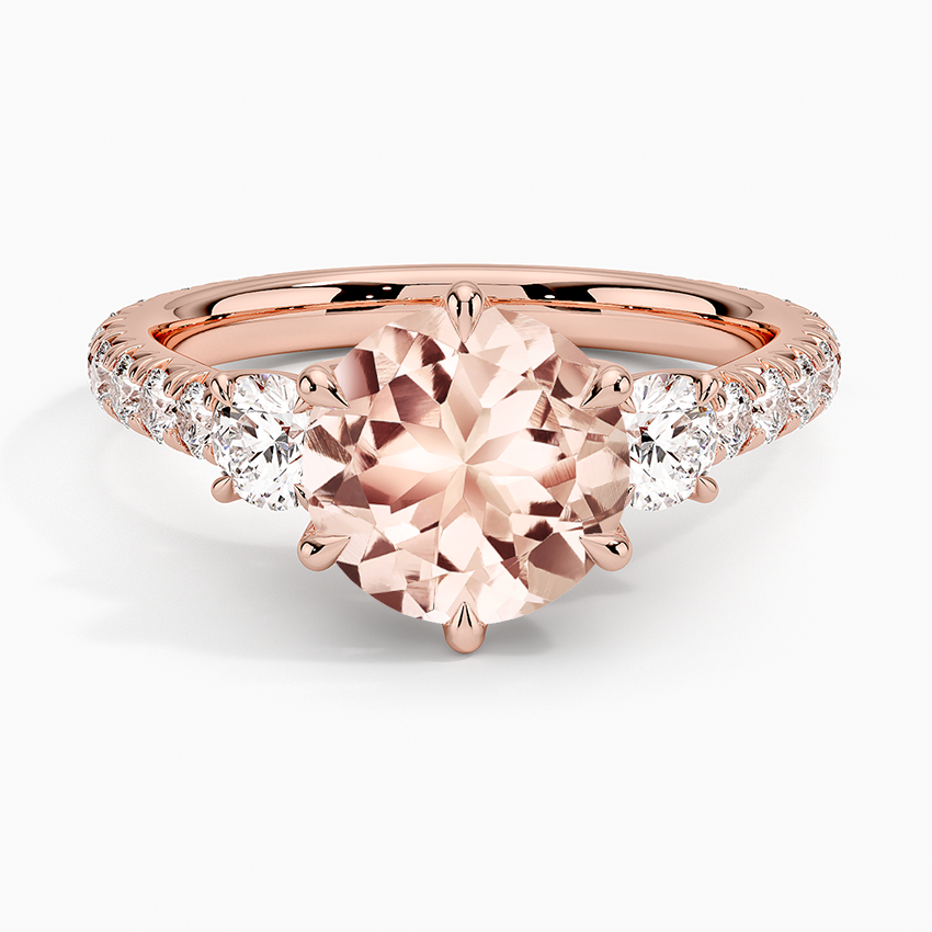 Morganite Gramercy Three Stone Diamond Ring (3/4 ct. tw.) in 14K Rose Gold