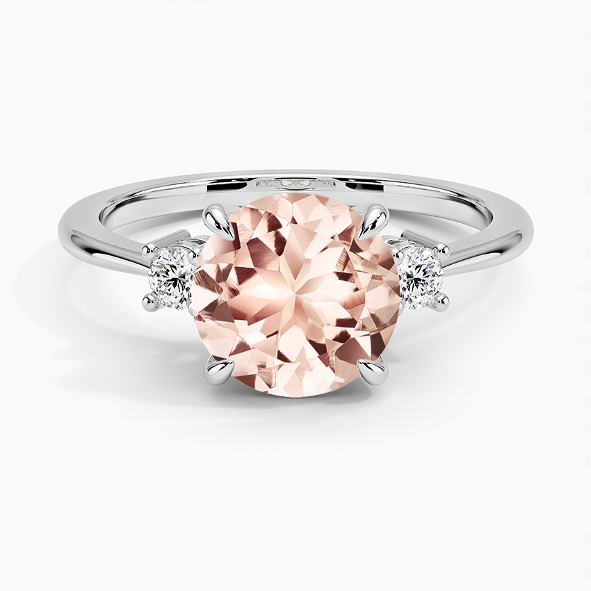 Morganite Petite Selene Three Stone Diamond Ring (1/10 ct. tw.) in 18K White Gold